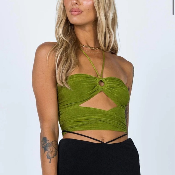 PRINCESS POLLY Loriella Ring Detail Crop Top Color Green Party Size US 2 XS - Picture 6 of 13